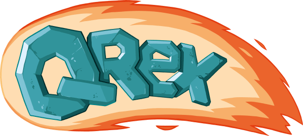 Qrex logo gry z dinozaurami